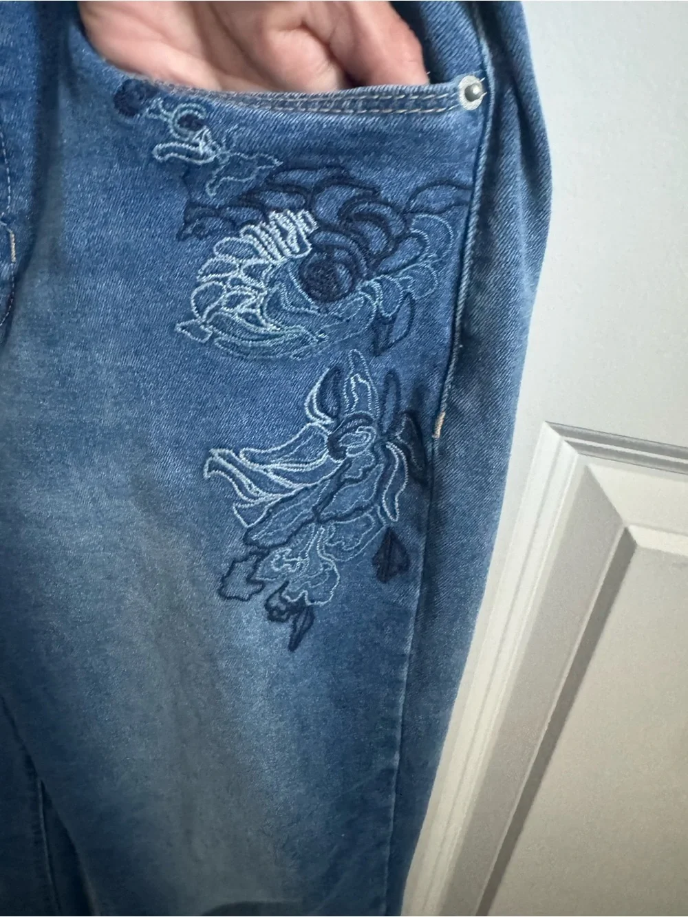 Nicole Miller Blue Embroidered Flare Jeans - Picture 3 of 6